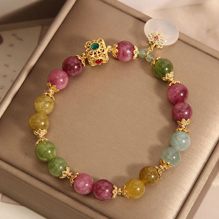 Buddha Stones Kleurrijke toermalijn vredesgesp bedeltje Armband - image 1