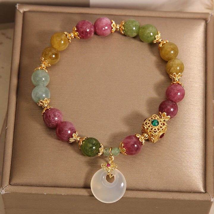 Buddha Stones Kleurrijke toermalijn vredesgesp bedeltje Armband - image 4