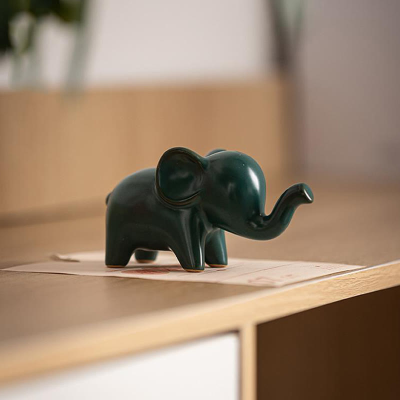 Buddha Stones Klein keramisch olifantje als theehuisdier, beeldje voor op het bureau. - image 17