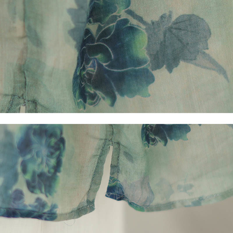 Buddha Stones Plus size blauw shirt met jacaranda-bloemenprint en Mouwlengte - image 10