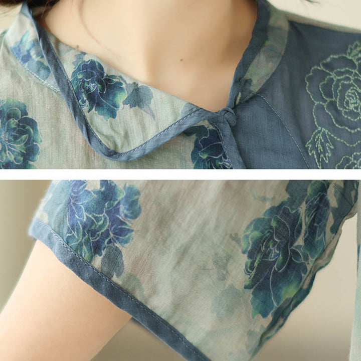 Buddha Stones Plus size blauw shirt met jacaranda-bloemenprint en Mouwlengte - image 9
