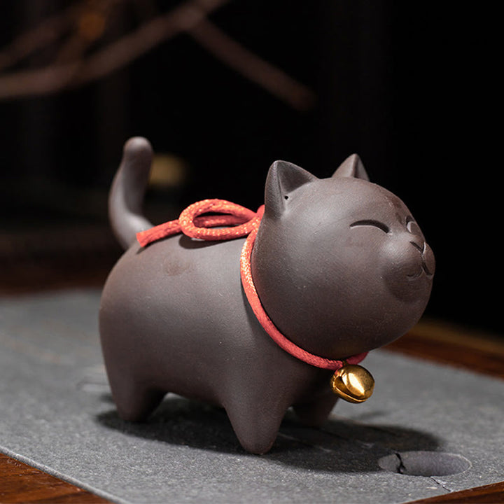 Buddha Stones Mini schattig kattenbeeldje van paarse klei voor op het bureau. - Staande kat 9*4,5*6,5 cm - image 1