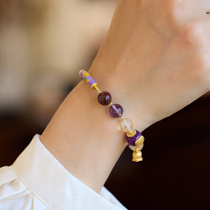 Buddha Stones Paarse Phantom Paarse Jade Schrift Citrien Liefde Wijsheid Bangle-armband - image 4