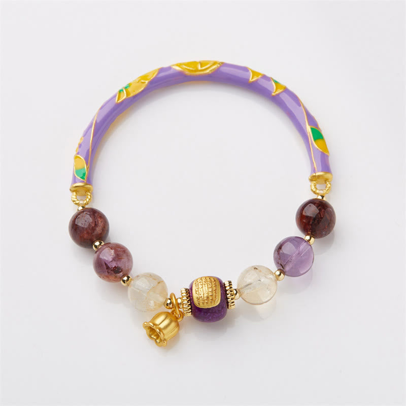 Buddha Stones Paarse Phantom Paarse Jade Schrift Citrien Liefde Wijsheid Bangle-armband - image 6