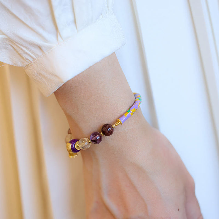 Buddha Stones Paarse Phantom Paarse Jade Schrift Citrien Liefde Wijsheid Bangle-armband - image 5