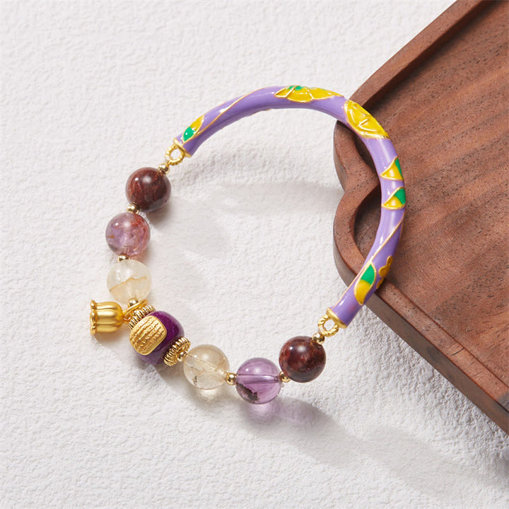 Buddha Stones Paarse Phantom Paarse Jade Schrift Citrien Liefde Wijsheid Bangle-armband - image 1