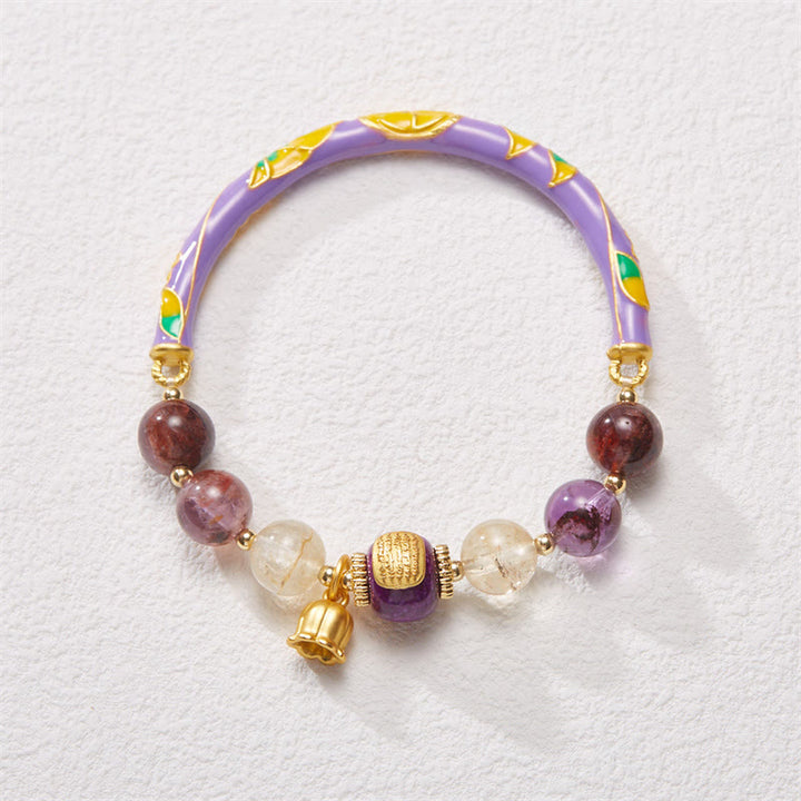 Buddha Stones Paarse Phantom Paarse Jade Schrift Citrien Liefde Wijsheid Bangle-armband - 14-16 cm - image 0