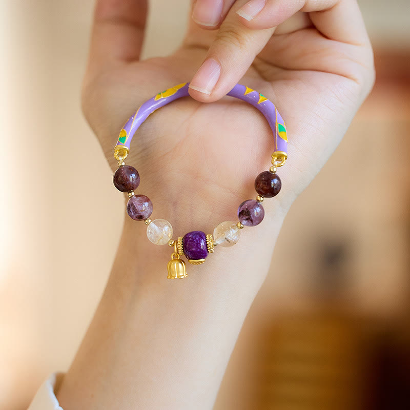 Buddha Stones Paarse Phantom Paarse Jade Schrift Citrien Liefde Wijsheid Bangle-armband - image 3