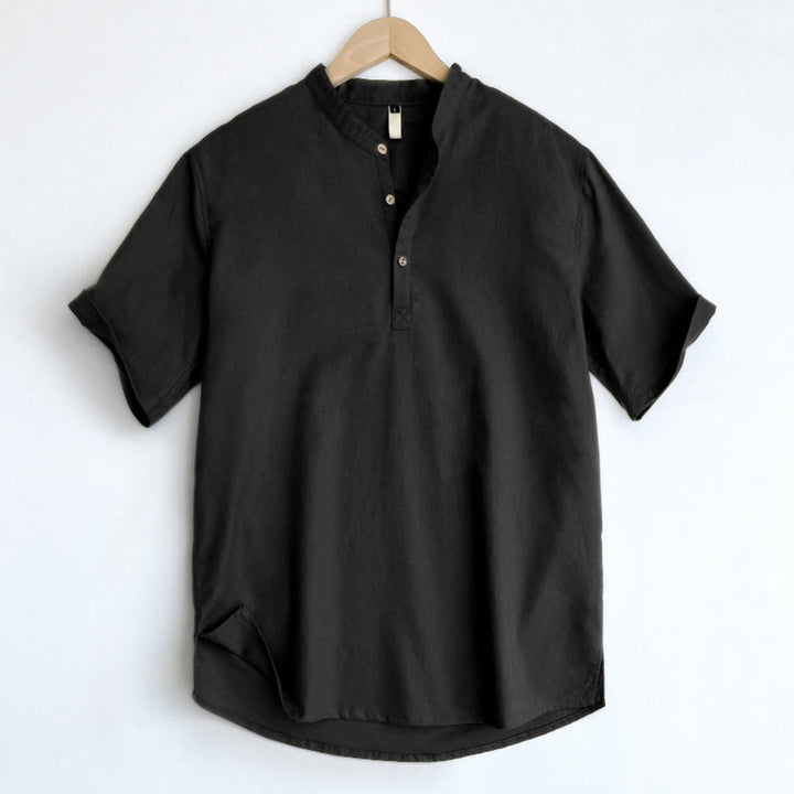 Buddha Stones Effen linnen overhemd met Korte mouw en knoopsluiting voor heren - Zwart - US/UK/AU44, EU54 (4XL) - image 20