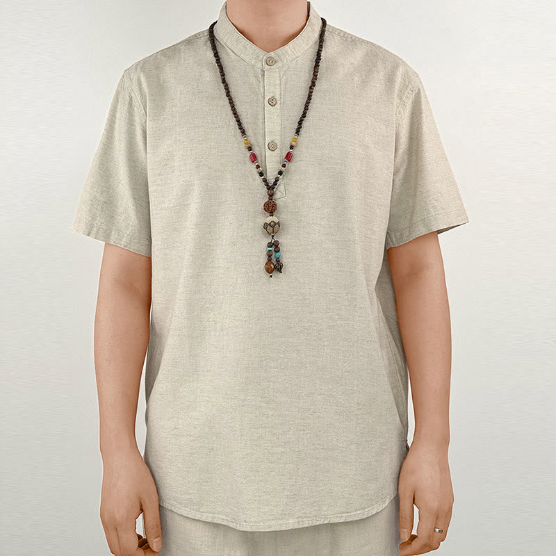 Buddha Stones Effen linnen overhemd met Korte mouw en knoopsluiting voor heren - Linnen - US/UK/AU44, EU54 (4XL) - image 8