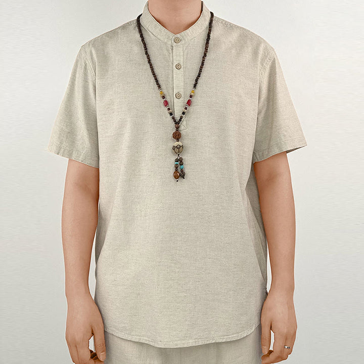 Buddha Stones Effen linnen overhemd met Korte mouw en knoopsluiting voor heren - Linnen - US/UK/AU44, EU54 (4XL) - image 8
