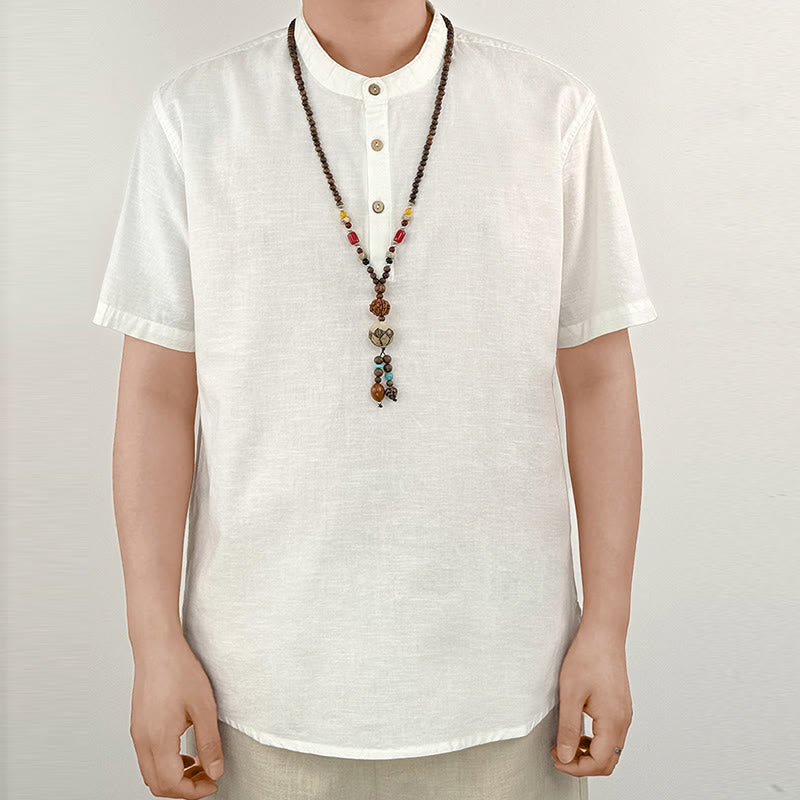 Buddha Stones Effen linnen overhemd met Korte mouw en knoopsluiting voor heren - image 18