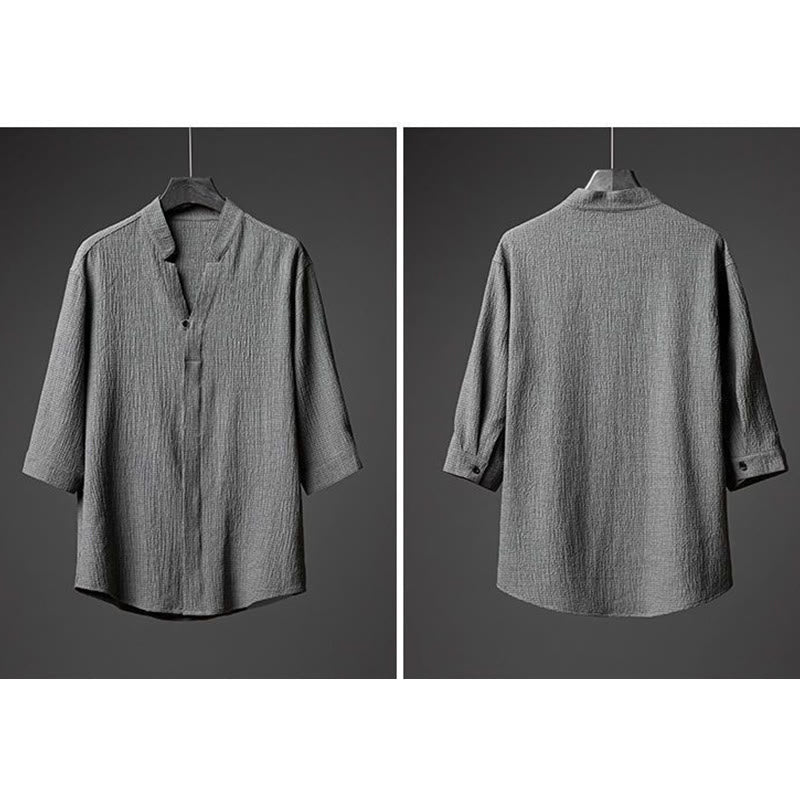Buddha Stones 2-delige herenset bestaande uit een effen shirt met textuur, knoopsluiting en korte Mouwlengte , bestaande uit een shirt en een broek. - image 1