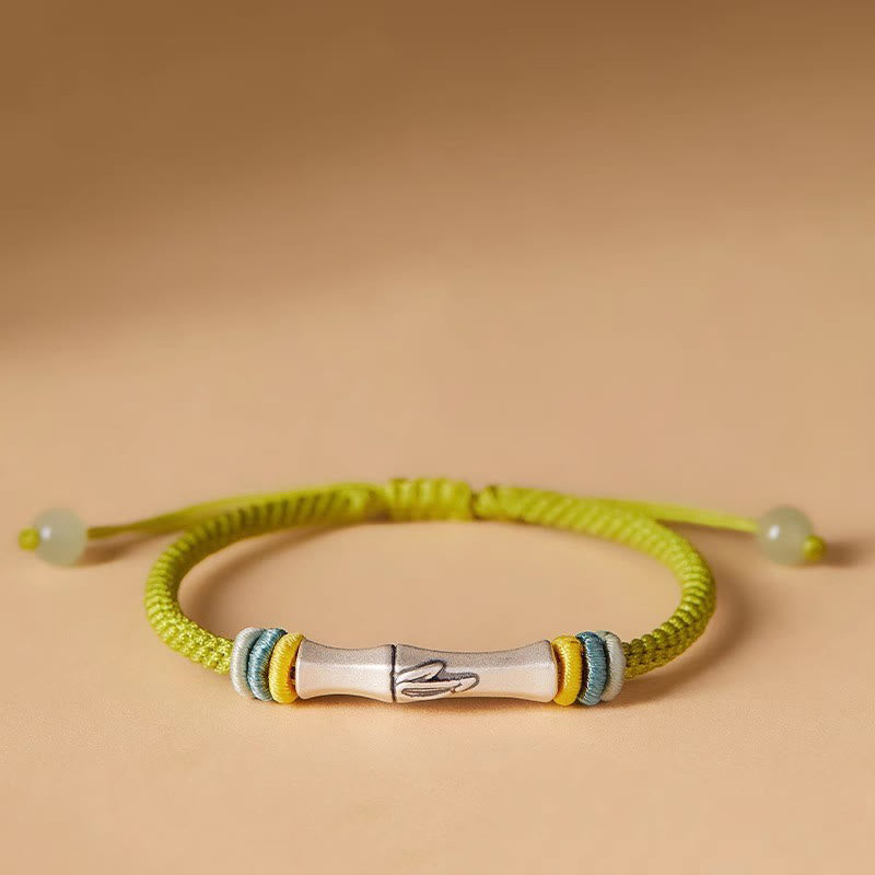 Buddha Stones 999 Sterling Zilveren Rode String Bamboe Armband - Geelgroen (Polsomtrek 14-21 cm) - image 0