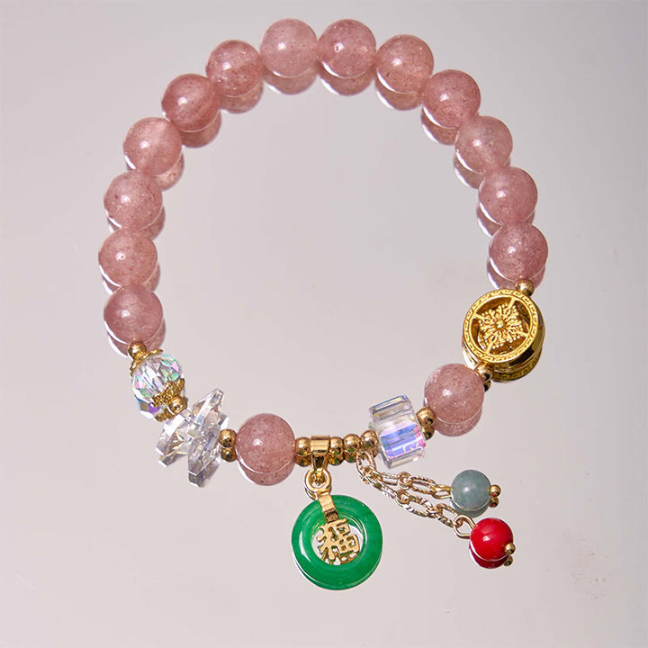 Buddha Stones Aardbeikwarts Jade Fu Karakter Bedeltje Helende Armband - image 3