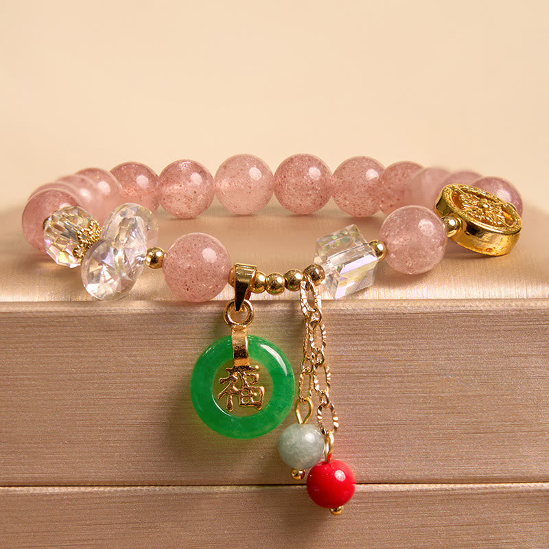 Buddha Stones Aardbeikwarts Jade Fu Karakter Bedeltje Helende Armband - image 2