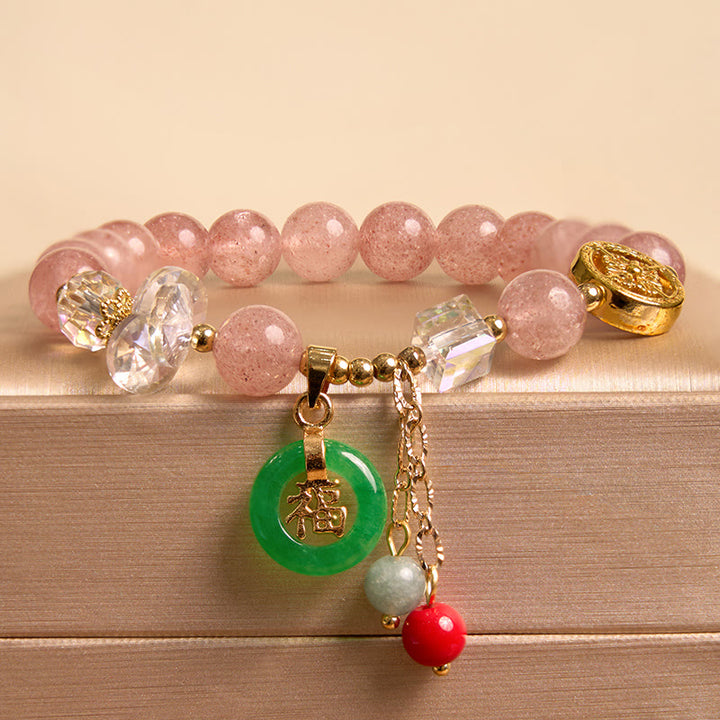 Buddha Stones Aardbeikwarts Jade Fu Karakter Bedeltje Helende Armband - image 2