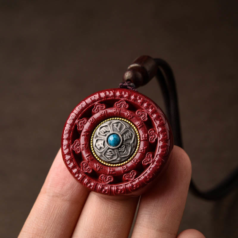Buddha Stones Cinnabar Om Mani Padme Hum zegen draaibare Ketting sleutelhanger - image 8