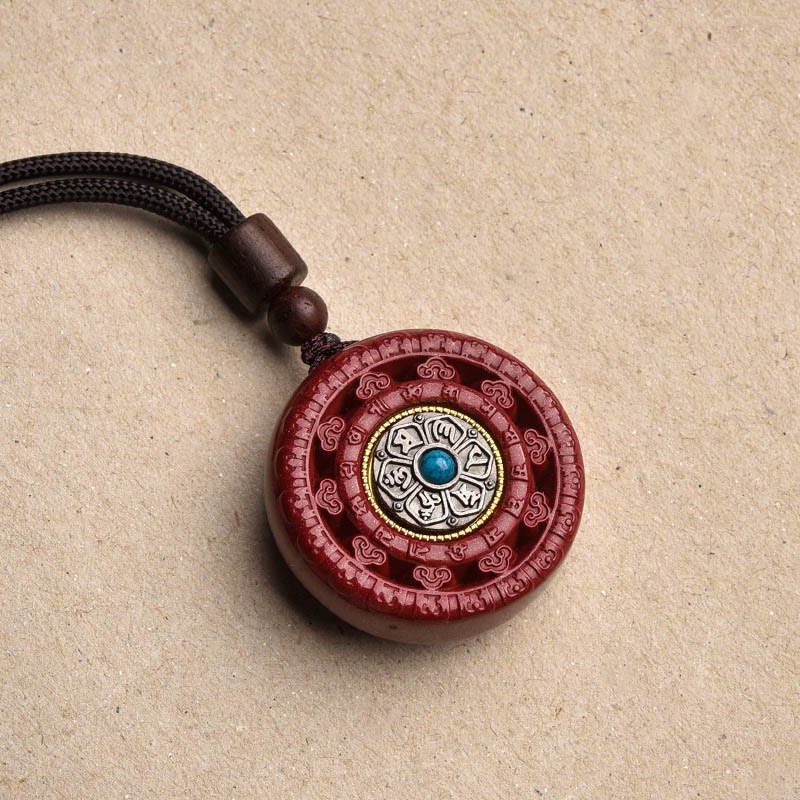Buddha Stones Cinnabar Om Mani Padme Hum zegen draaibare Ketting sleutelhanger - Cinnabar Ketting - image 1