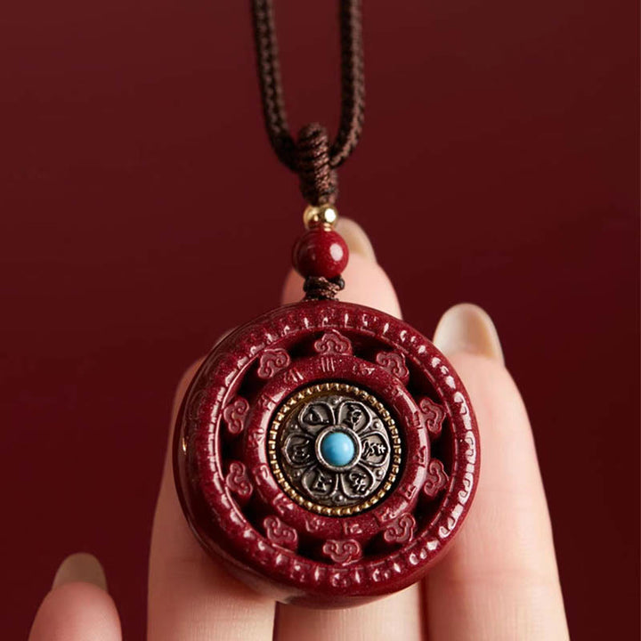 Buddha Stones Cinnabar Om Mani Padme Hum zegen draaibare Ketting sleutelhanger - image 2