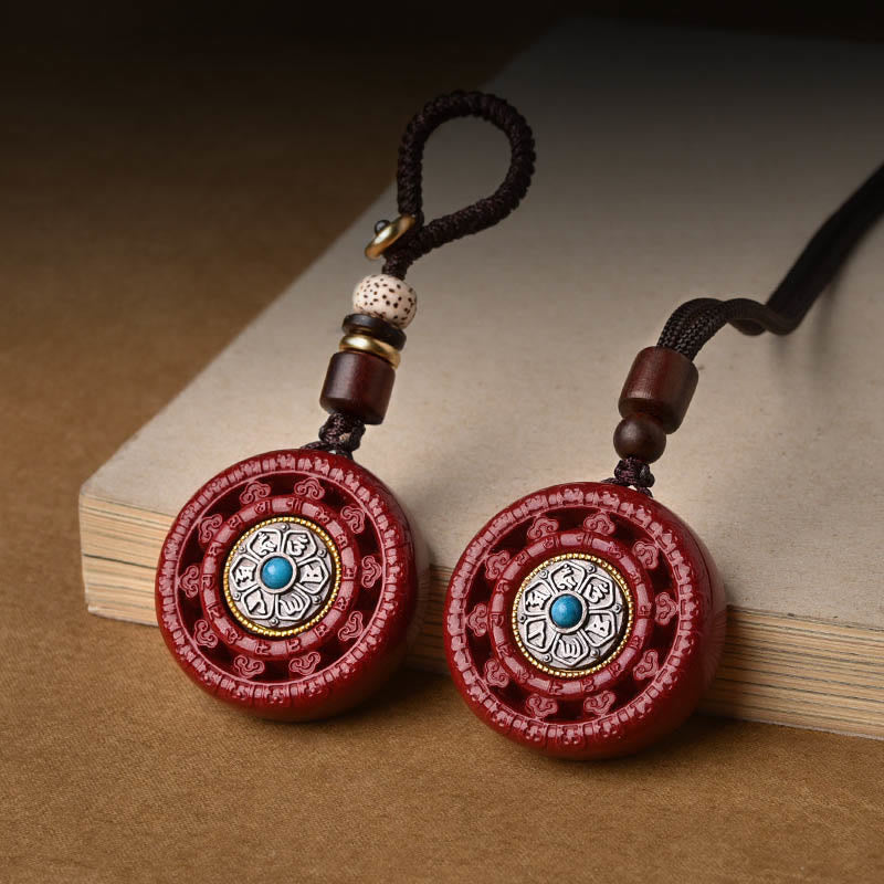 Buddha Stones Cinnabar Om Mani Padme Hum zegen draaibare Ketting sleutelhanger - image 0