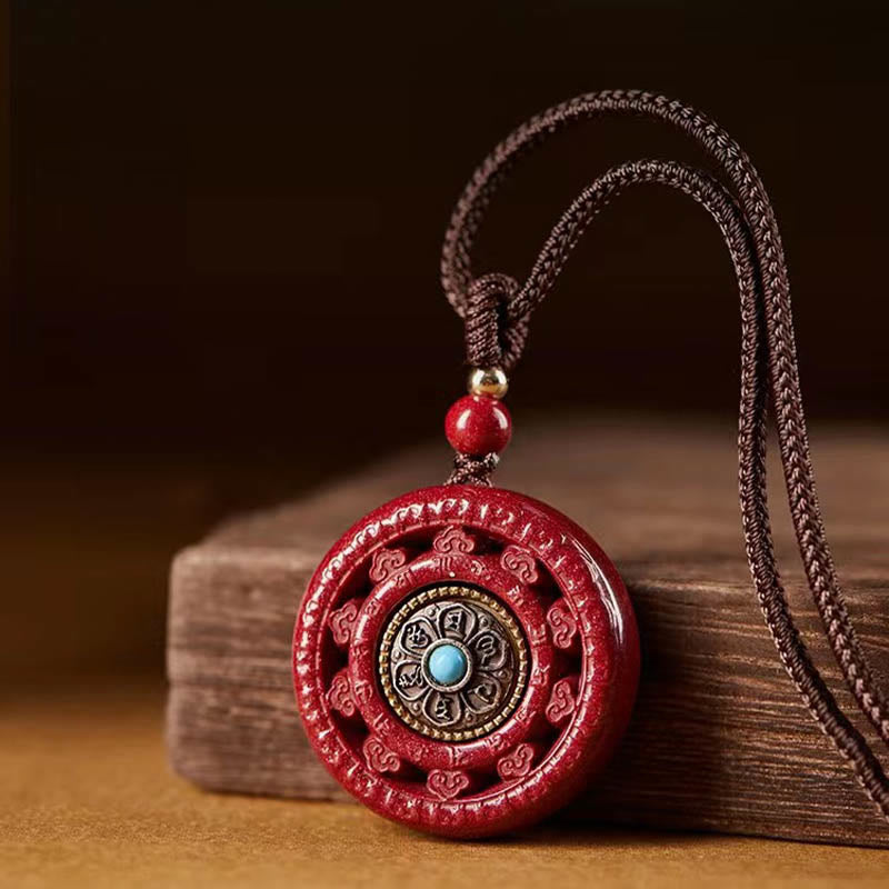 Buddha Stones Cinnabar Om Mani Padme Hum zegen draaibare Ketting sleutelhanger - image 3
