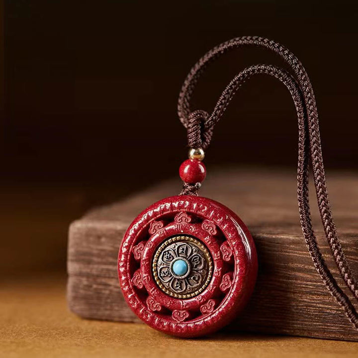 Buddha Stones Cinnabar Om Mani Padme Hum zegen draaibare Ketting sleutelhanger - image 3