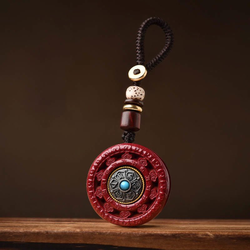 Buddha Stones Cinnabar Om Mani Padme Hum zegen draaibare Ketting sleutelhanger - image 14