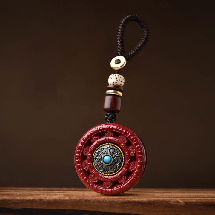 Buddha Stones Cinnabar Om Mani Padme Hum zegen draaibare Ketting sleutelhanger - image 14
