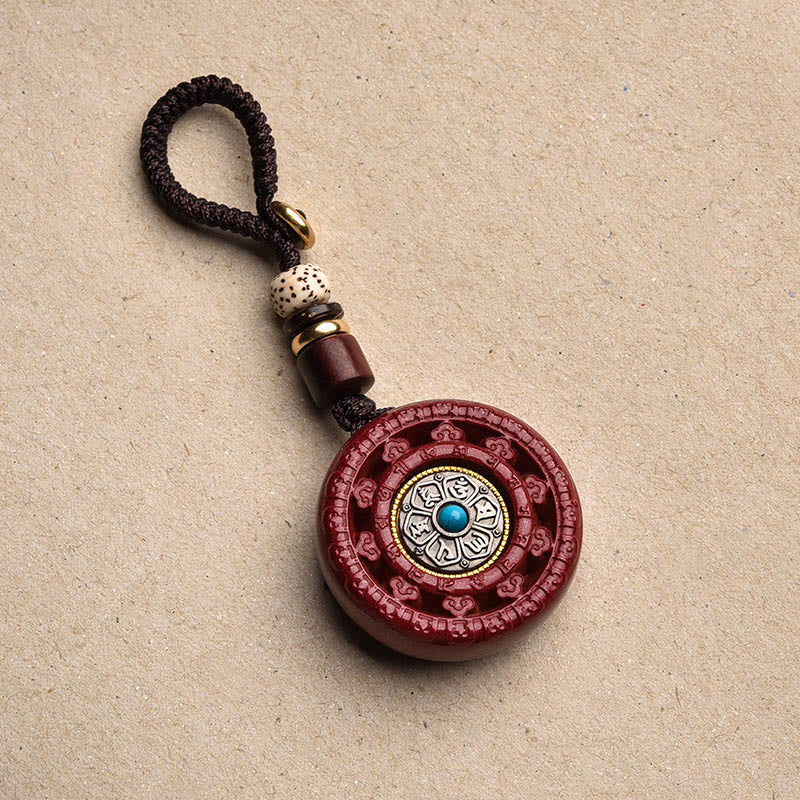 Buddha Stones Cinnabar Om Mani Padme Hum zegen draaibare Ketting sleutelhanger - Cinnaber sleutelhangertje - image 13