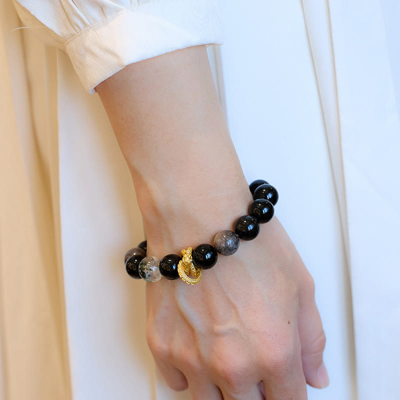 Buddha Stones Natuurlijke zilverglans obsidiaan draak groene fantoom Armband - image 4