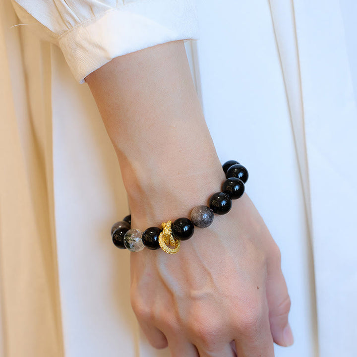 Buddha Stones Natuurlijke zilverglans obsidiaan draak groene fantoom Armband - image 4