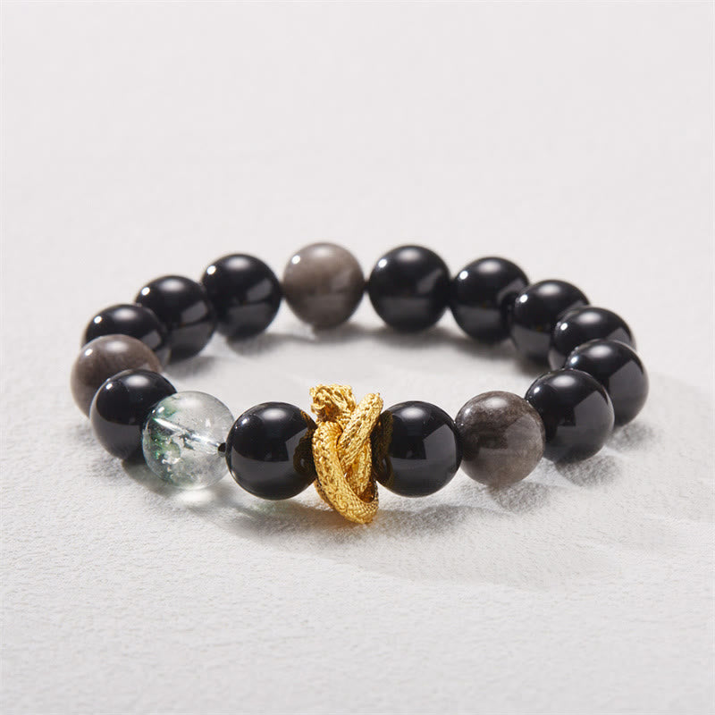 Buddha Stones Natuurlijke zilverglans obsidiaan draak groene fantoom Armband - image 3