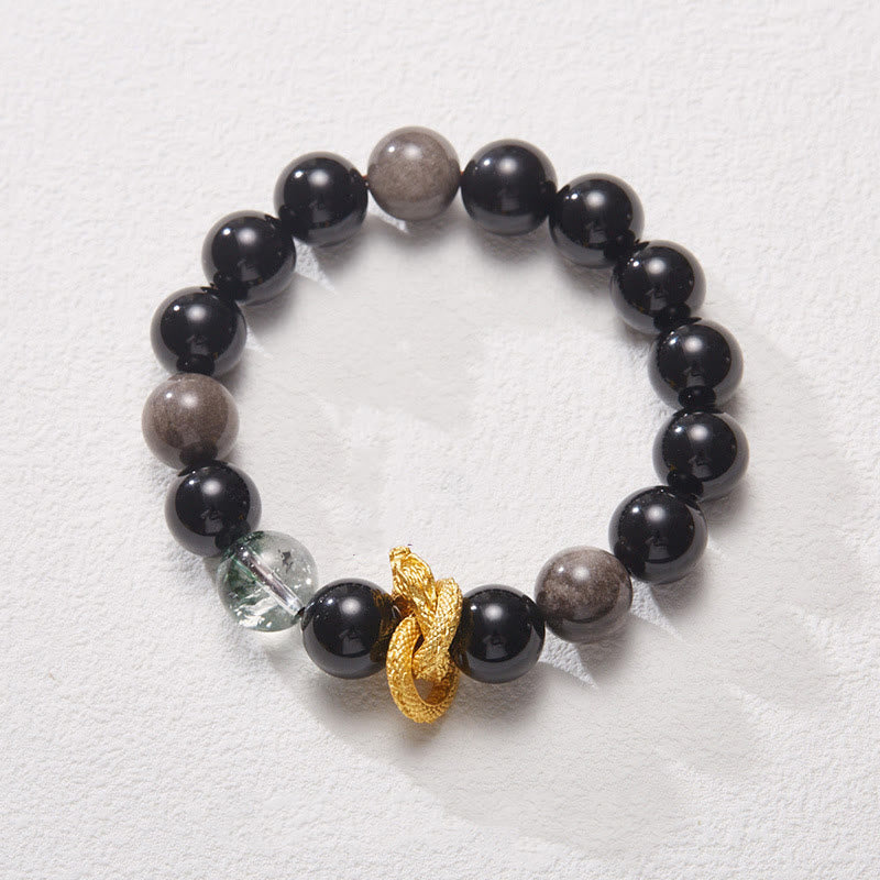Buddha Stones Natuurlijke zilverglans obsidiaan draak groene fantoom Armband - image 2