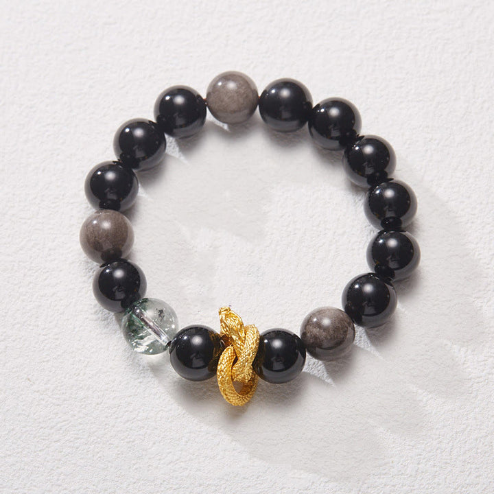 Buddha Stones Natuurlijke zilverglans obsidiaan draak groene fantoom Armband - image 2