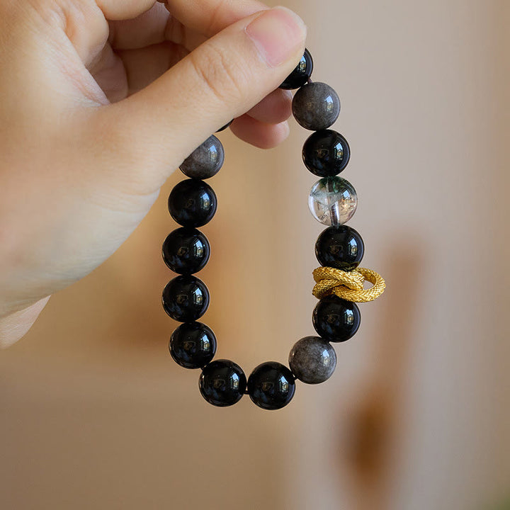 Buddha Stones Natuurlijke zilverglans obsidiaan draak groene fantoom Armband - image 9