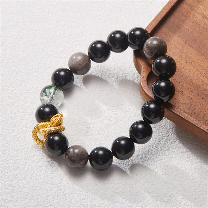 Buddha Stones Natuurlijke zilverglans obsidiaan draak groene fantoom Armband - image 7