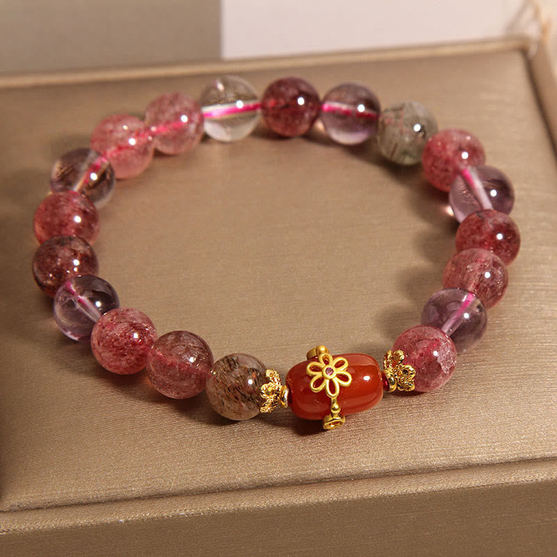 Buddha Stones Natuurlijke Super Seven Kristal Rode Agaat Armband - image 1