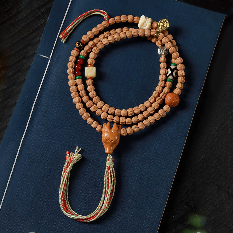 Buddha Stones Mala met 108 kralen, Bodhizaad , rode agaat en hertenkop. - image 1