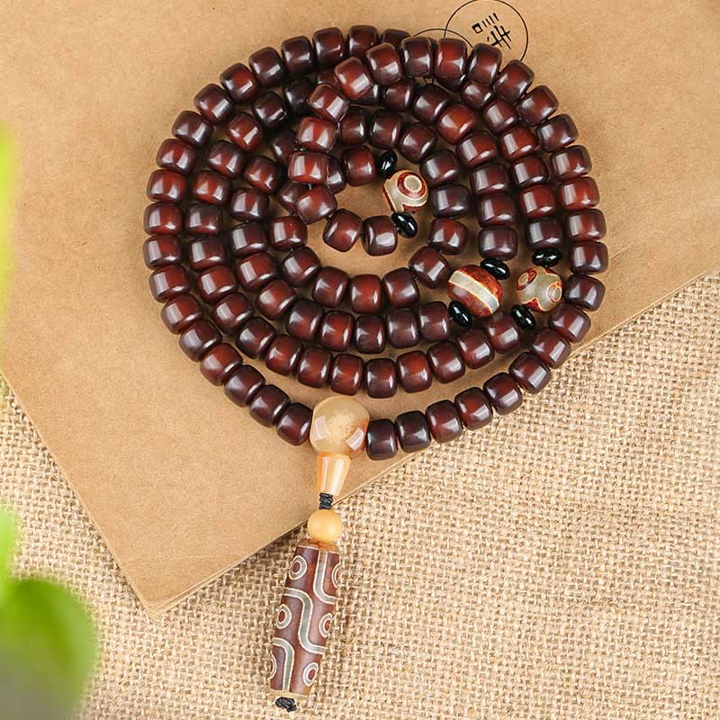 Buddha Stones 108 Mala kralen, drieoogige Dzi kraal, negenoogige Dzi kraal, jade Armband - image 1