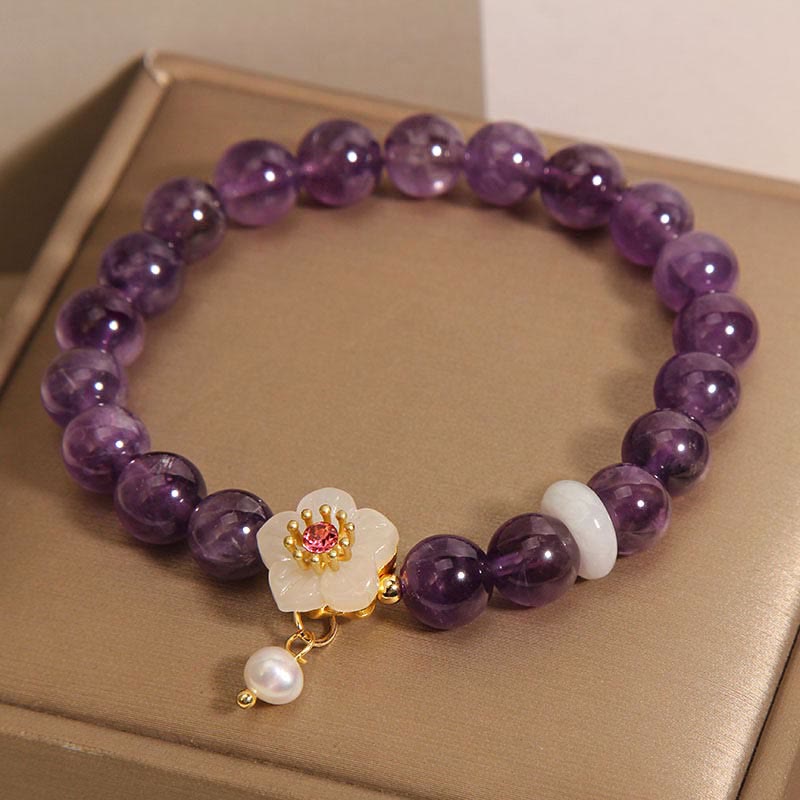 Buddha Stones Armband met bedeltje van natuurlijke amethist, witte agaat en parel, in balansvorm - image 5