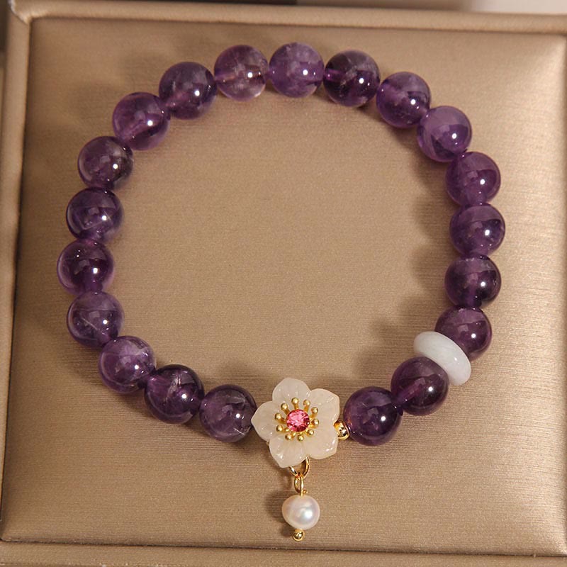 Buddha Stones Armband met bedeltje van natuurlijke amethist, witte agaat en parel, in balansvorm - image 4
