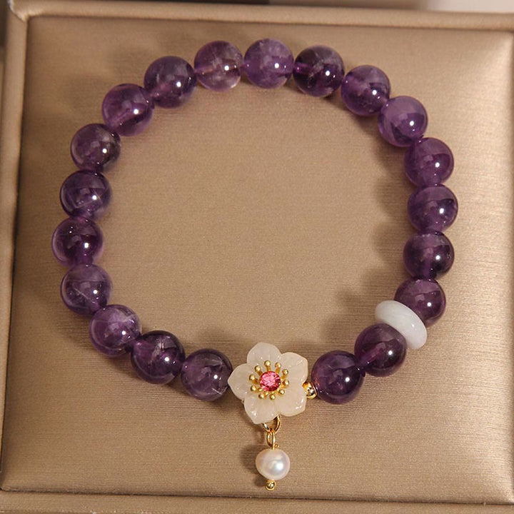 Buddha Stones Armband met bedeltje van natuurlijke amethist, witte agaat en parel, in balansvorm - image 4