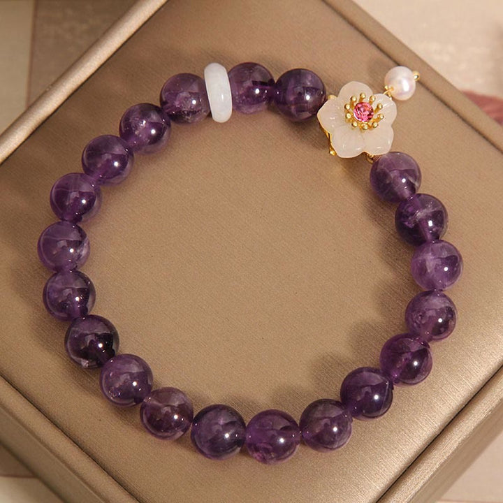 Buddha Stones Armband met bedeltje van natuurlijke amethist, witte agaat en parel, in balansvorm - image 6