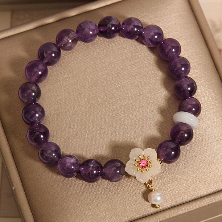 Buddha Stones Armband met bedeltje van natuurlijke amethist, witte agaat en parel, in balansvorm - image 3