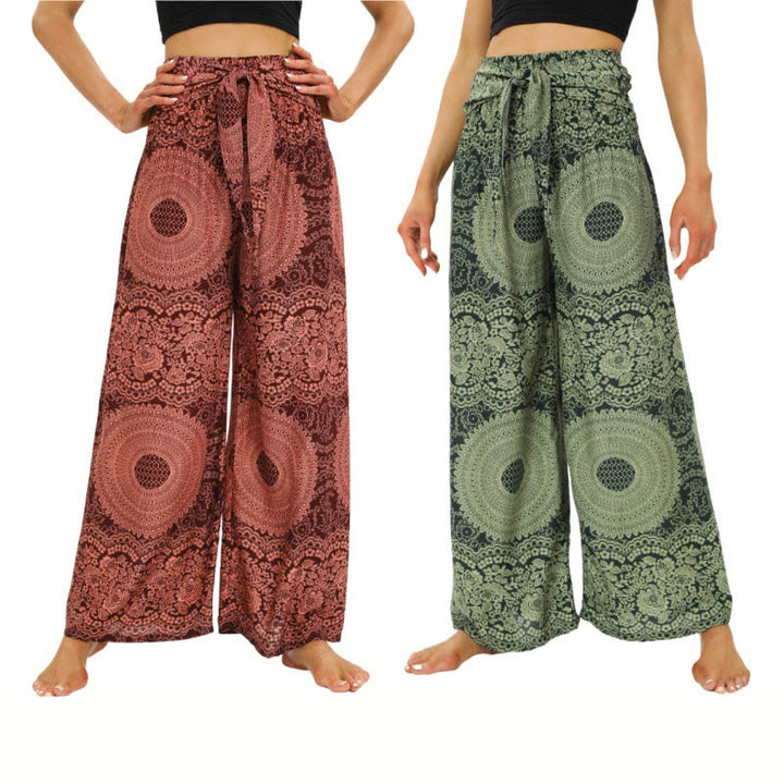 Buddha Stones Boho broek met vetersluiting en wijde pijpen, yogabroek voor dames - image 0