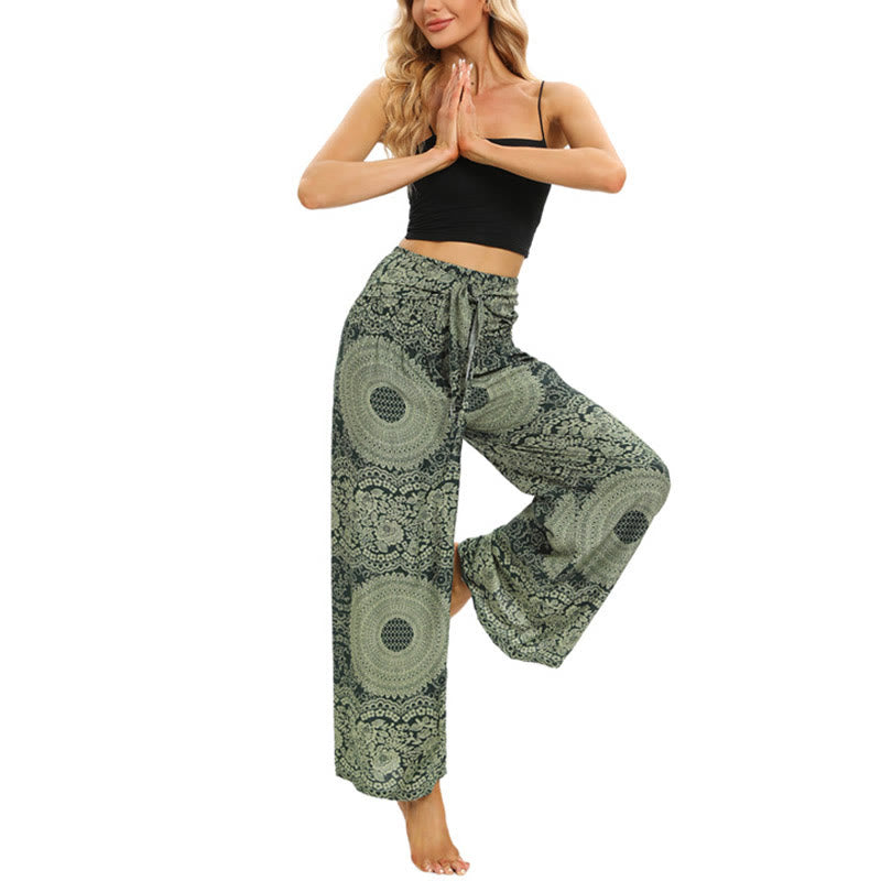 Buddha Stones Boho broek met vetersluiting en wijde pijpen, yogabroek voor dames - image 13
