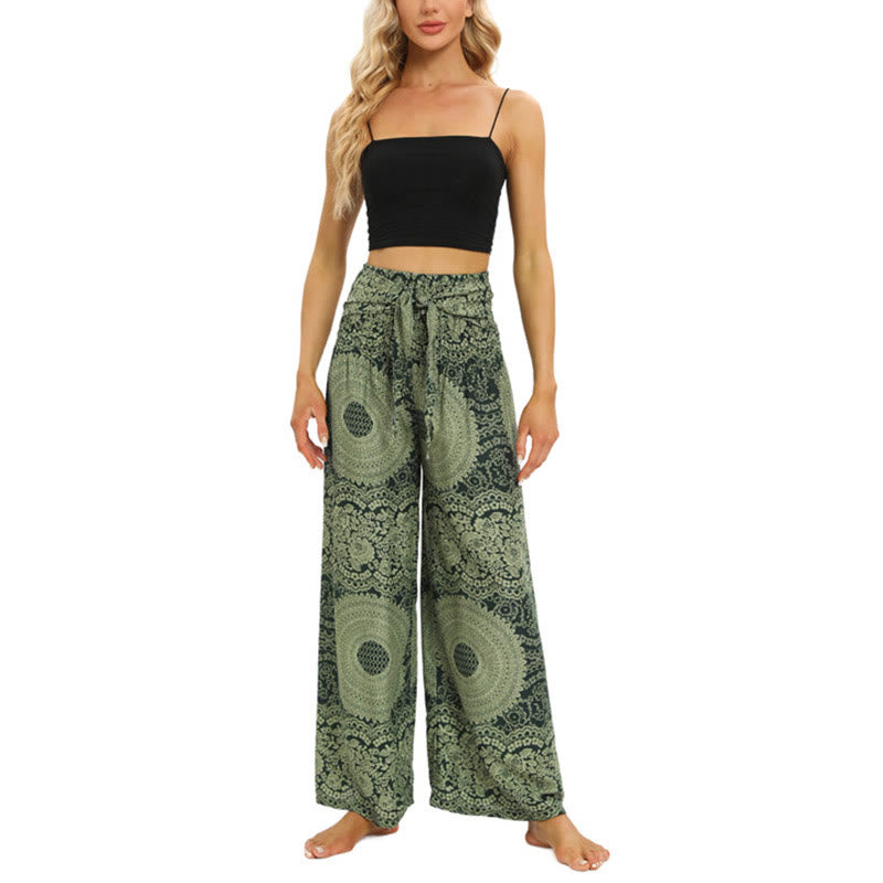 Buddha Stones Boho broek met vetersluiting en wijde pijpen, yogabroek voor dames - image 15