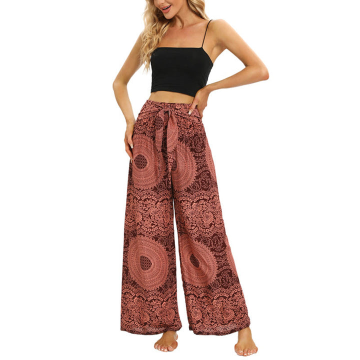 Buddha Stones Boho broek met vetersluiting en wijde pijpen, yogabroek voor dames - image 7