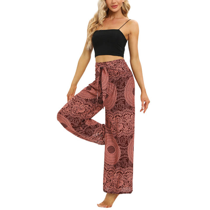Buddha Stones Boho broek met vetersluiting en wijde pijpen, yogabroek voor dames - image 4